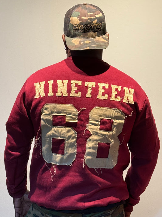 Long Sleeve "1968" Distressed Sweatshirt Burgundy