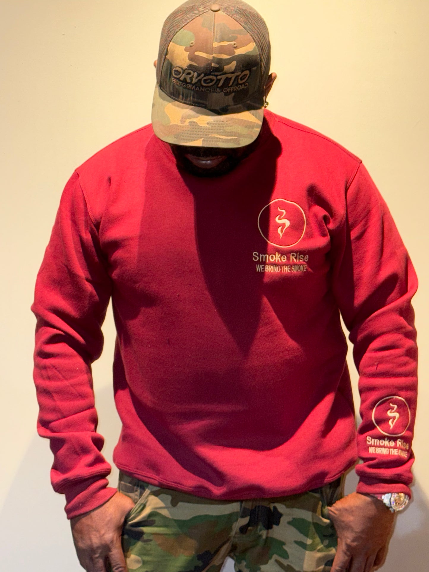 Long Sleeve "1968" Distressed Sweatshirt Burgundy