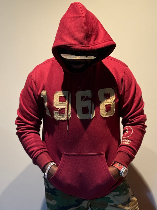 Long Sleeve Distressed "1968" Hoodie Burgundy