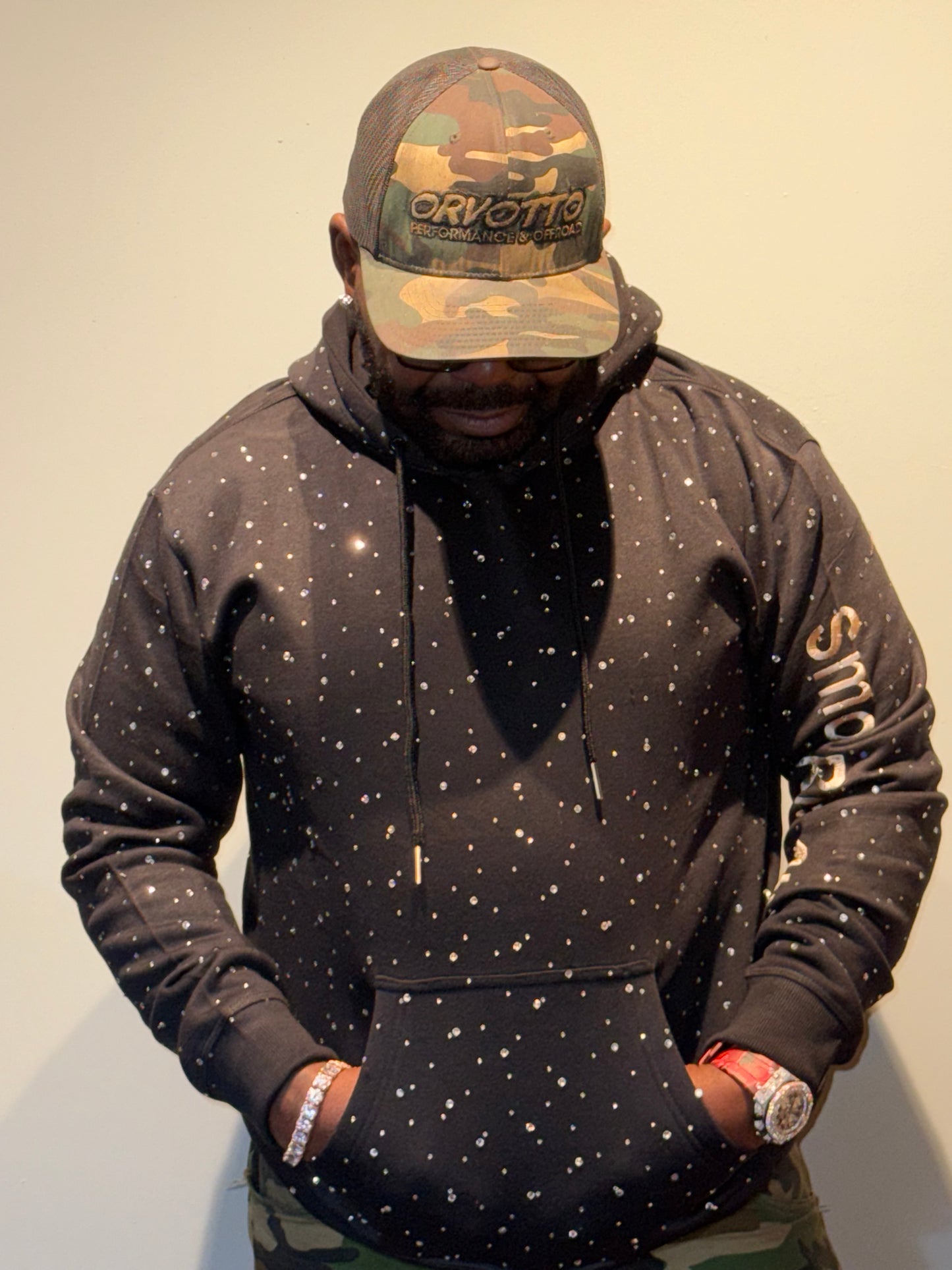 Diamond Studded Hoodie Black