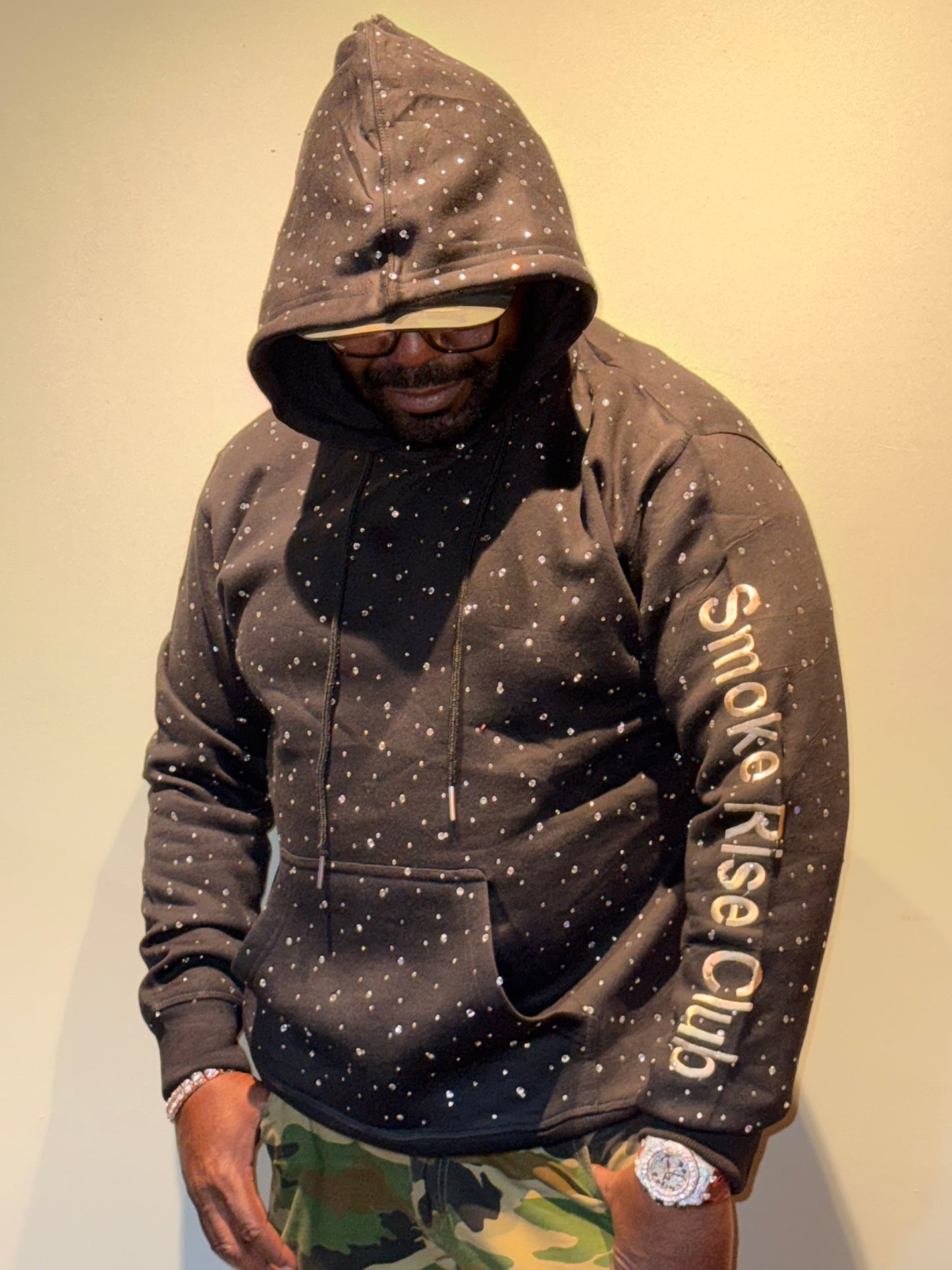 Diamond Studded Hoodie Black